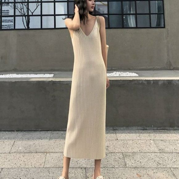 Knit Spaghetti-Strap Maxi Dress | Sweater Dress - Picture 2 of 9
